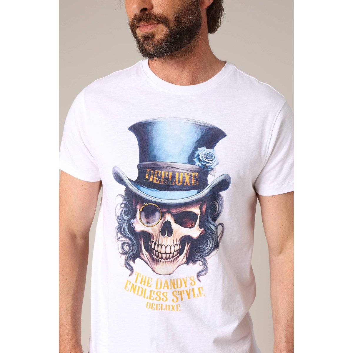 T-shirt 100 % coton avec imprimé tête de mort style dandy DANDY white, DEELUXE