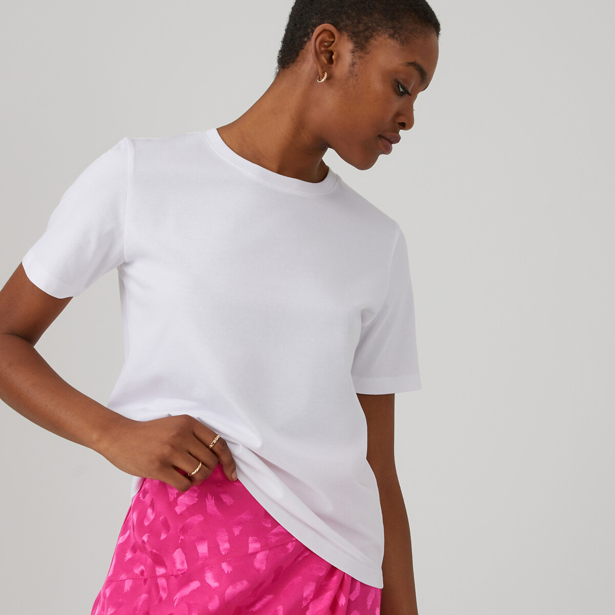 T-shirt col rond, manches courtes blanc, LA REDOUTE COLLECTIONS