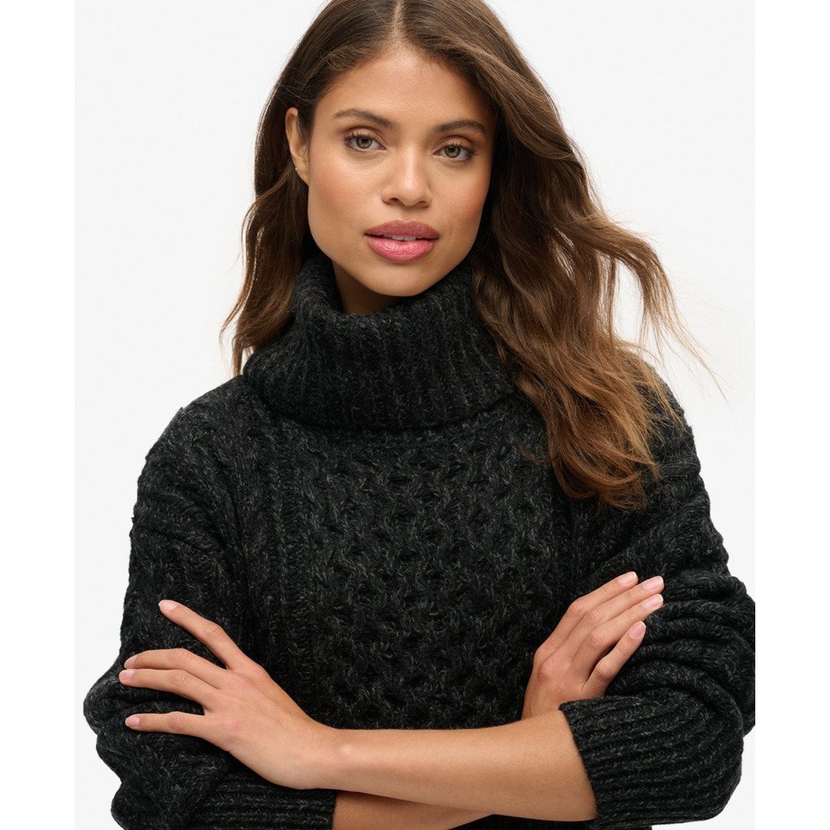 Rollneck Cable Jumper Dress noir, SUPERDRY