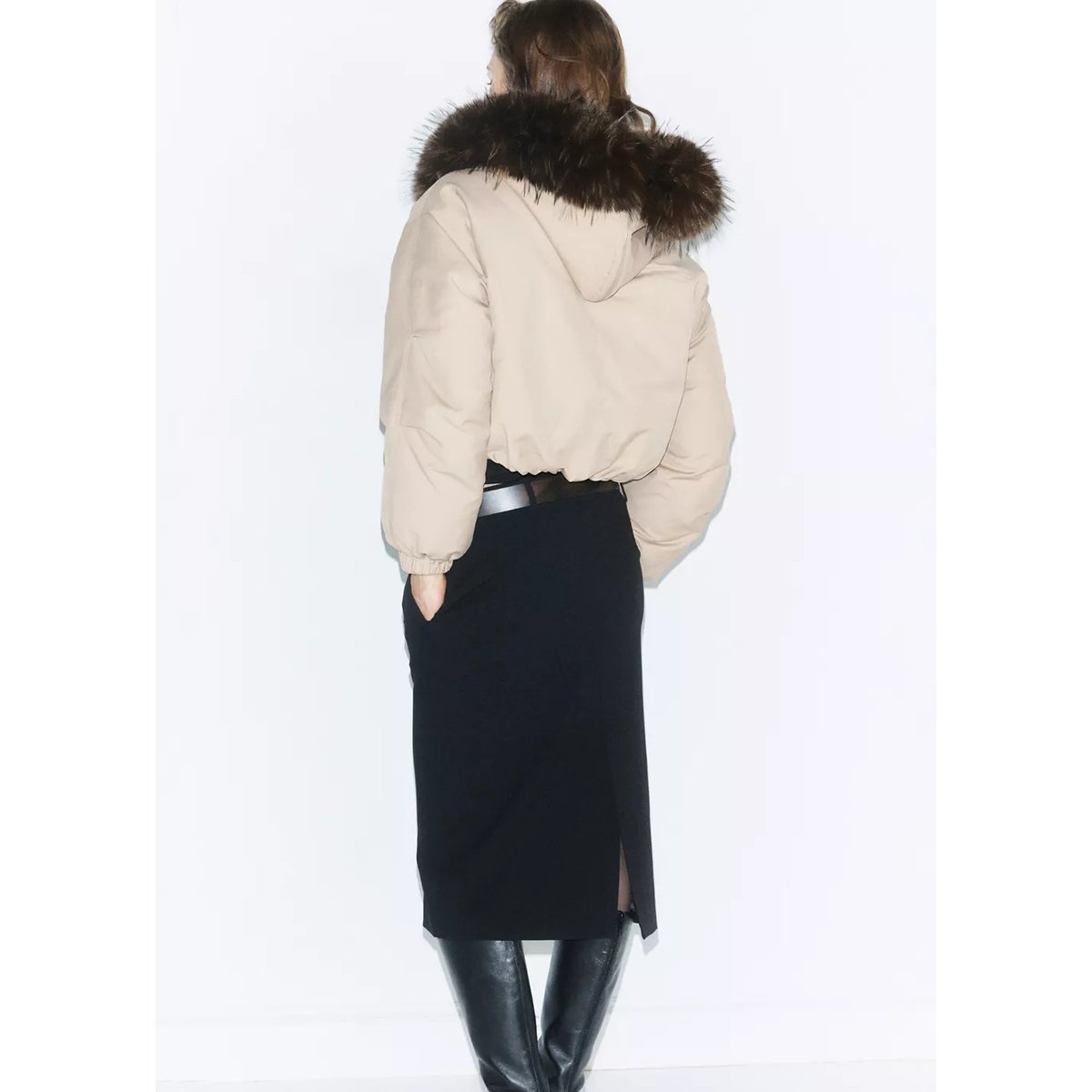 Veste matelassée col imitation fourrure beige, MANGO