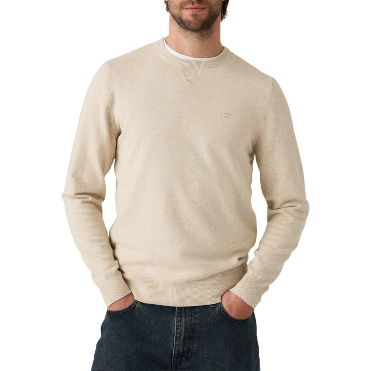 Pull en coton beige uni avec un col rond et des manches longues beige, LEVI'S