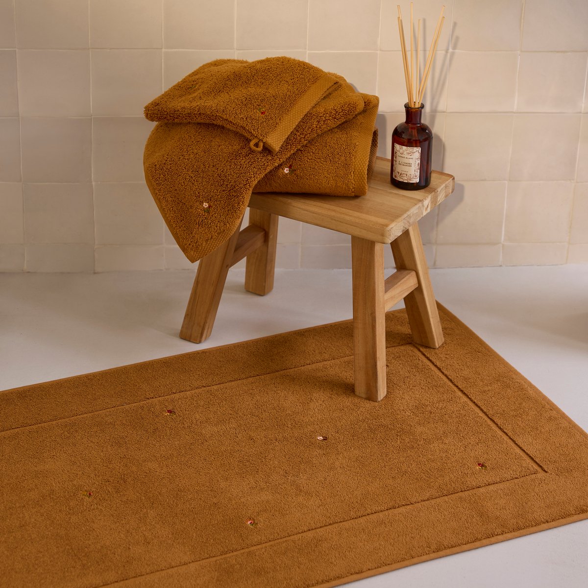 Gant de toilette ZÉPHIRE pecan/fleurs, CARRE BLANC