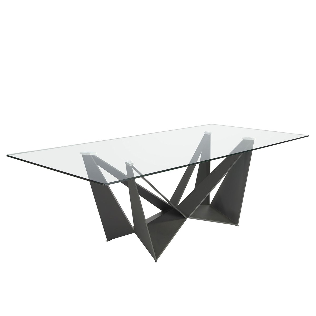 Table à manger rectangulaire verre trempé et acier noir | cristal, ANGEL CERDA
