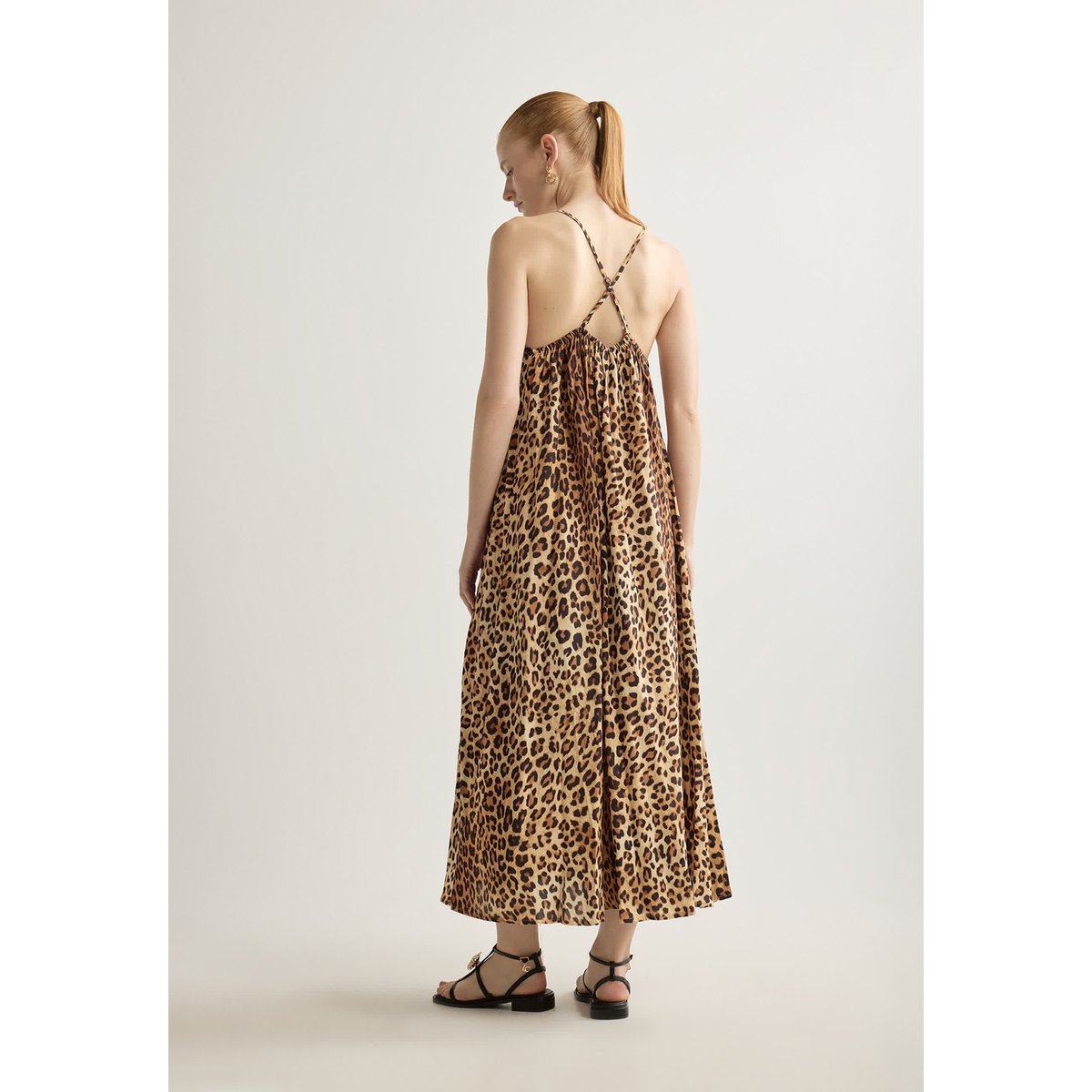 Robe longue imprimé léopard à bretelles et strass léopard, LOLA CASADEMUNT