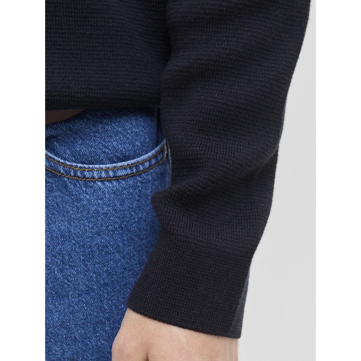 Pull collo a polo e mezza zip blu notte, JACK & JONES