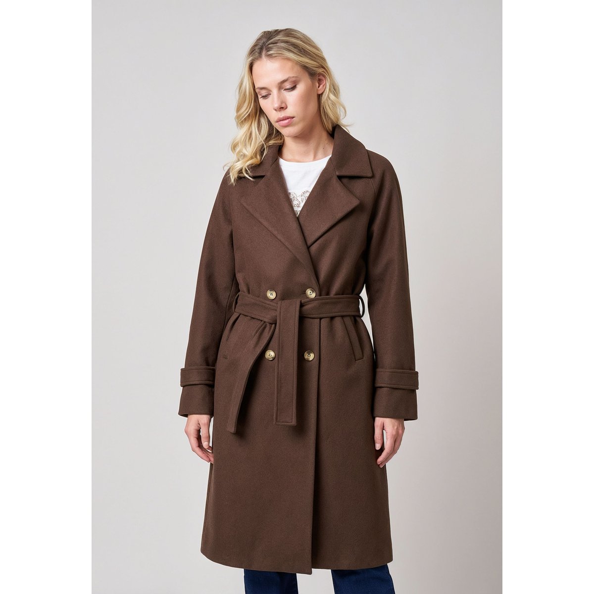 Manteau style trench long femme LINKARA marron, DEELUXE