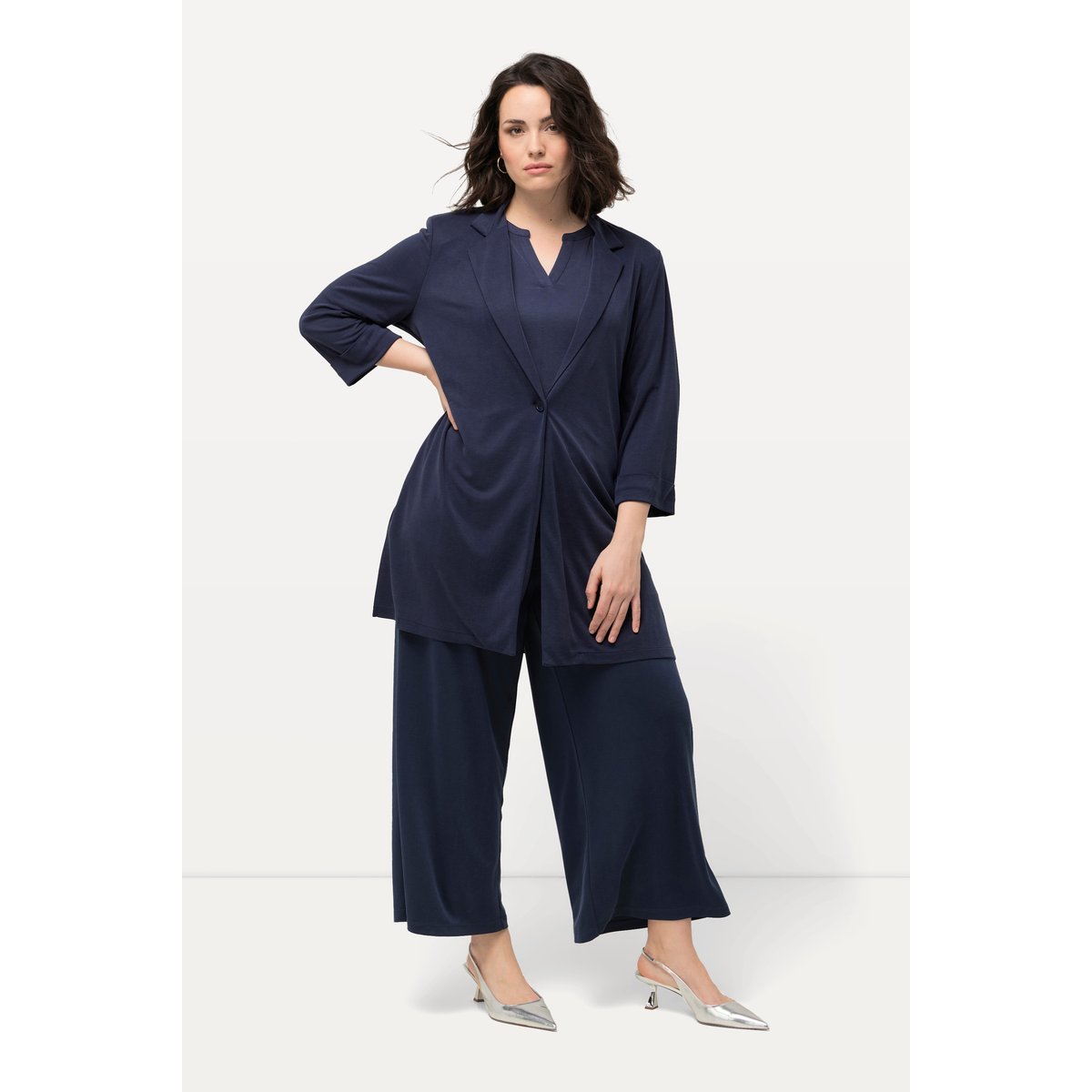 Blazer en jersey avec col à revers marine, ULLA POPKEN