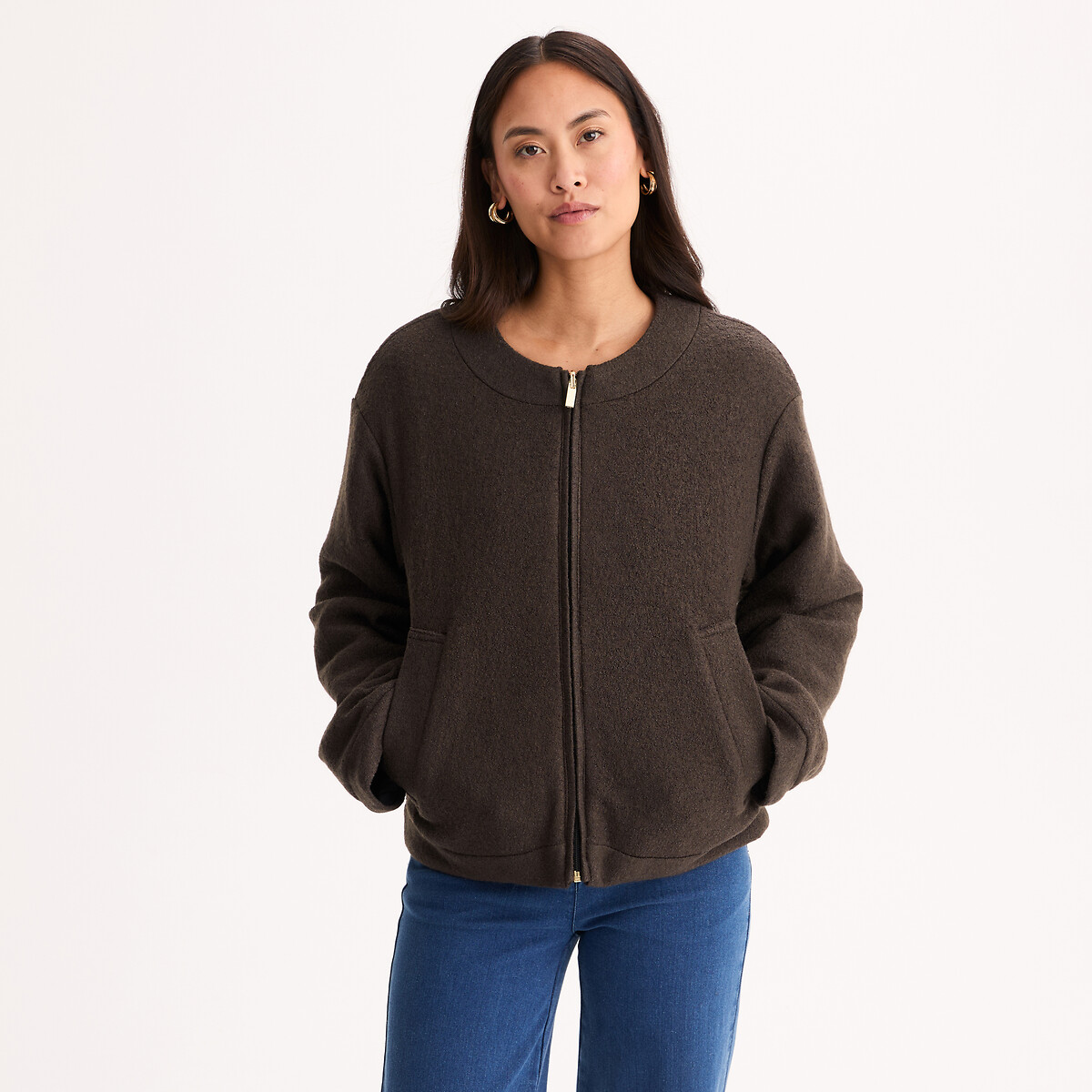 Piumino corto reversibile, con zip talpa chiné, ANNE WEYBURN