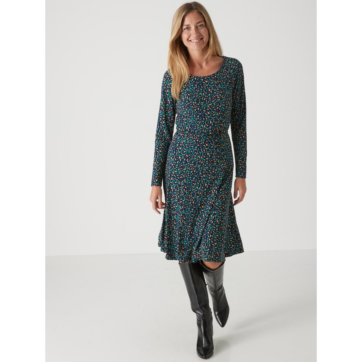 Robe fluide manches longues imprimé bleu, DAXON