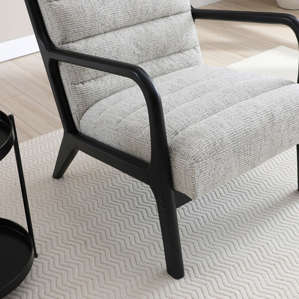 Ezra Corduroy Mid-Century Armchair ecru + black, SO'HOME