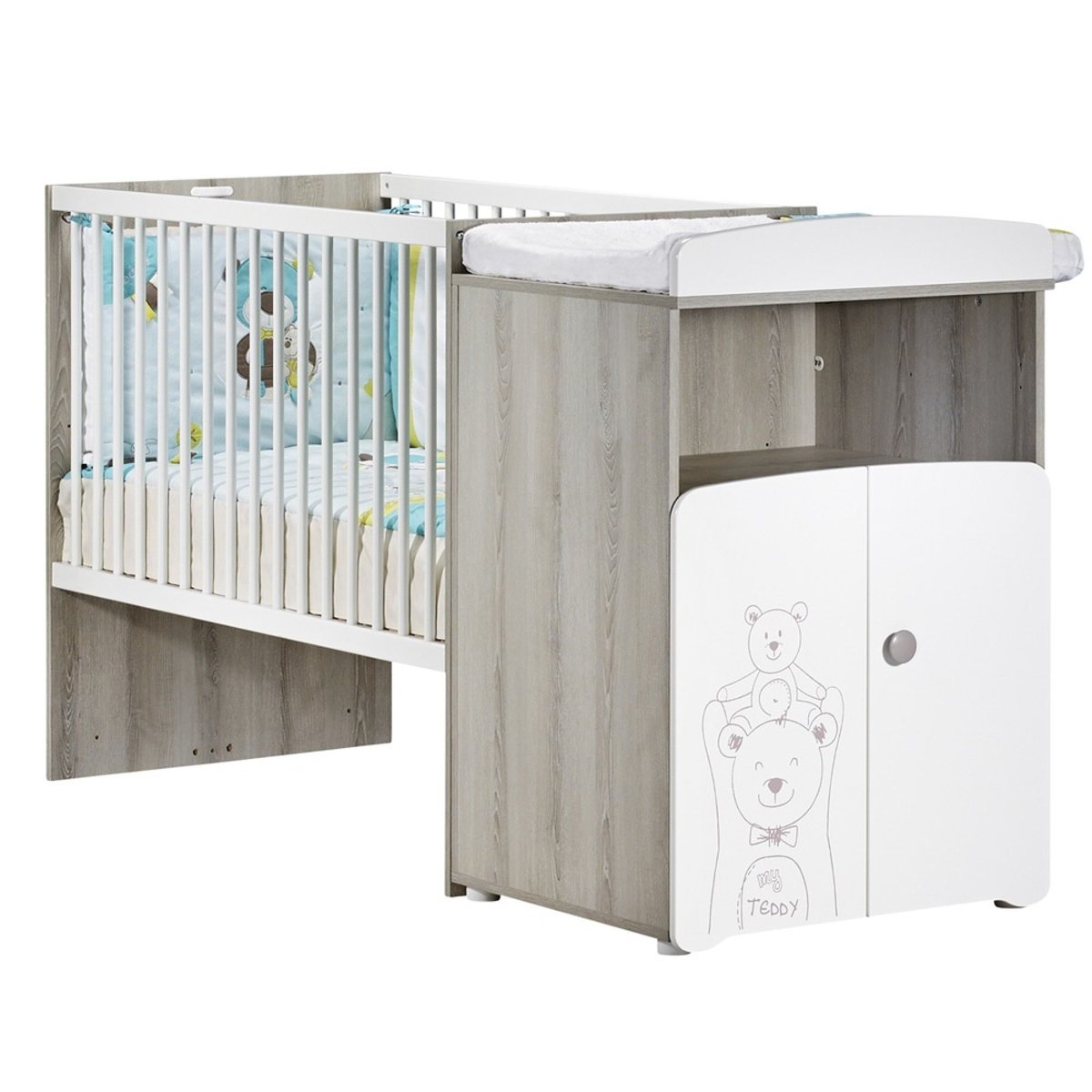 Pack lit combiné + tiroir Teddy blanc, BABY PRICE