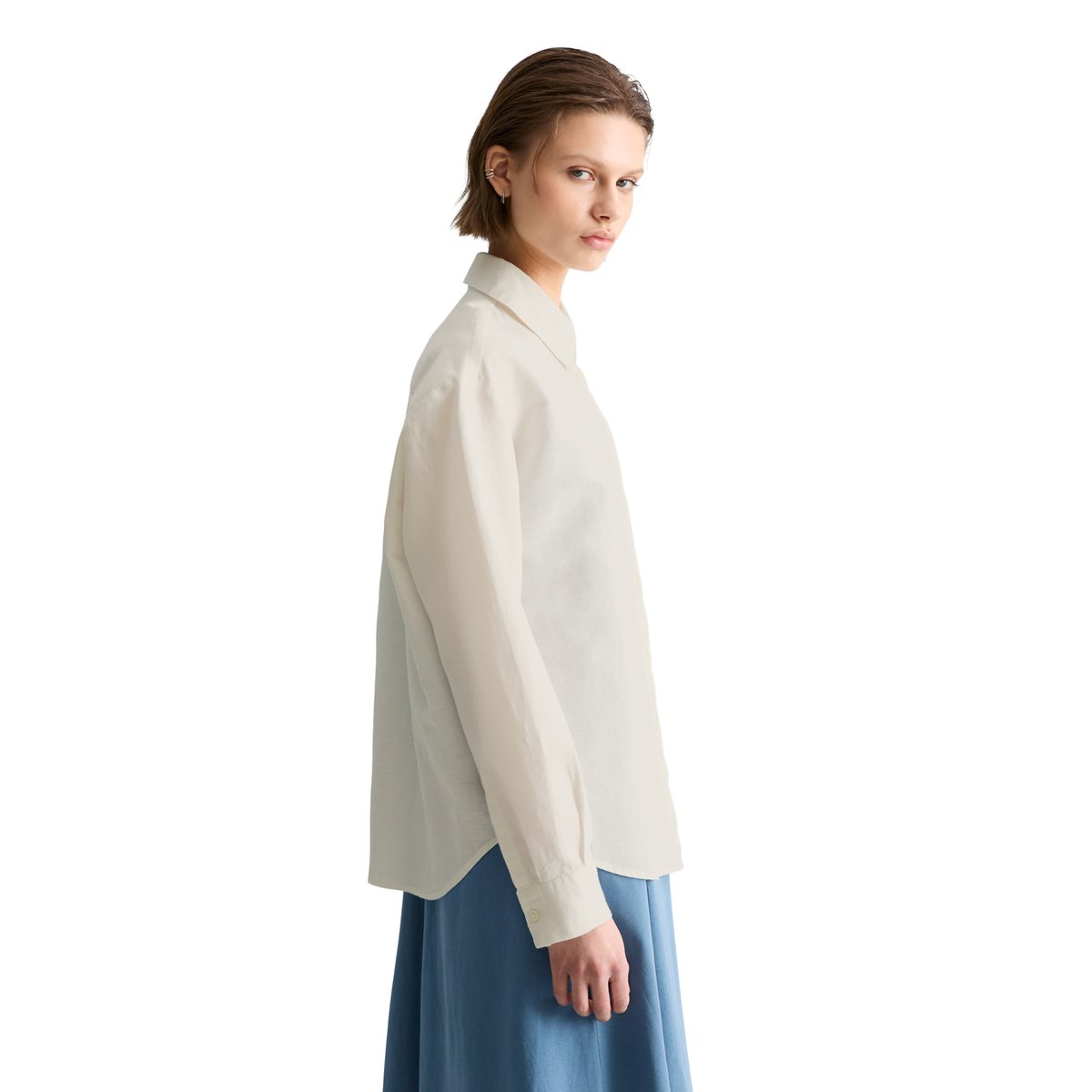 Blouse relaxed en mélange de lin et de coton blanc, MARC O’POLO DENIM