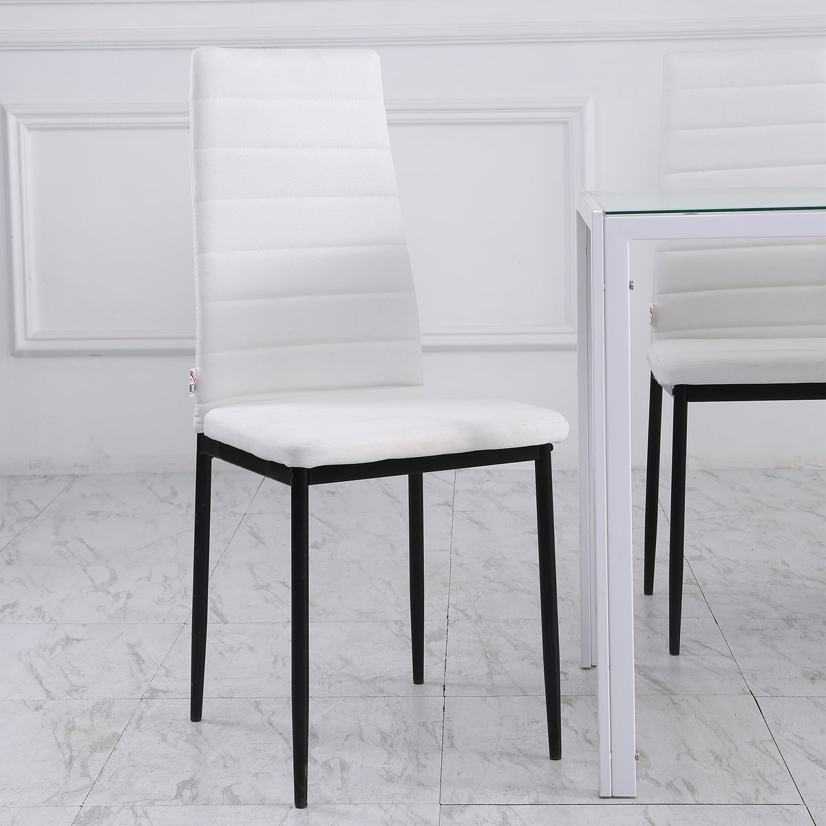 Chaise de salle à manger Lin (100% polyester) blanc, HOMCOM