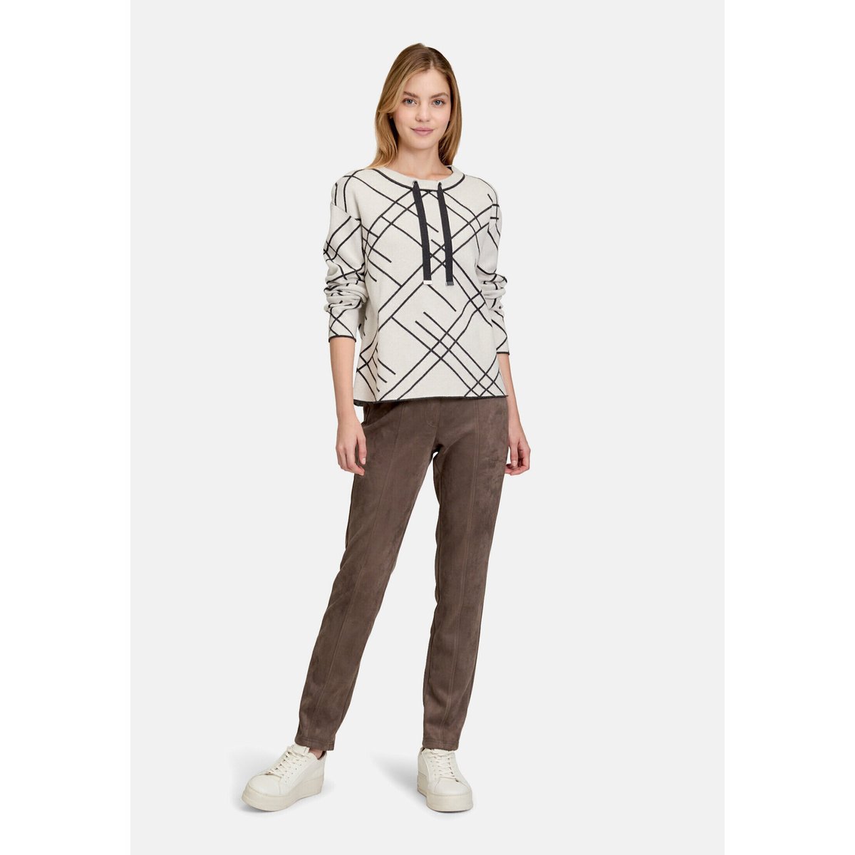 Pull-over en maille à motif jacquard patch beige/grey, BETTY BARCLAY