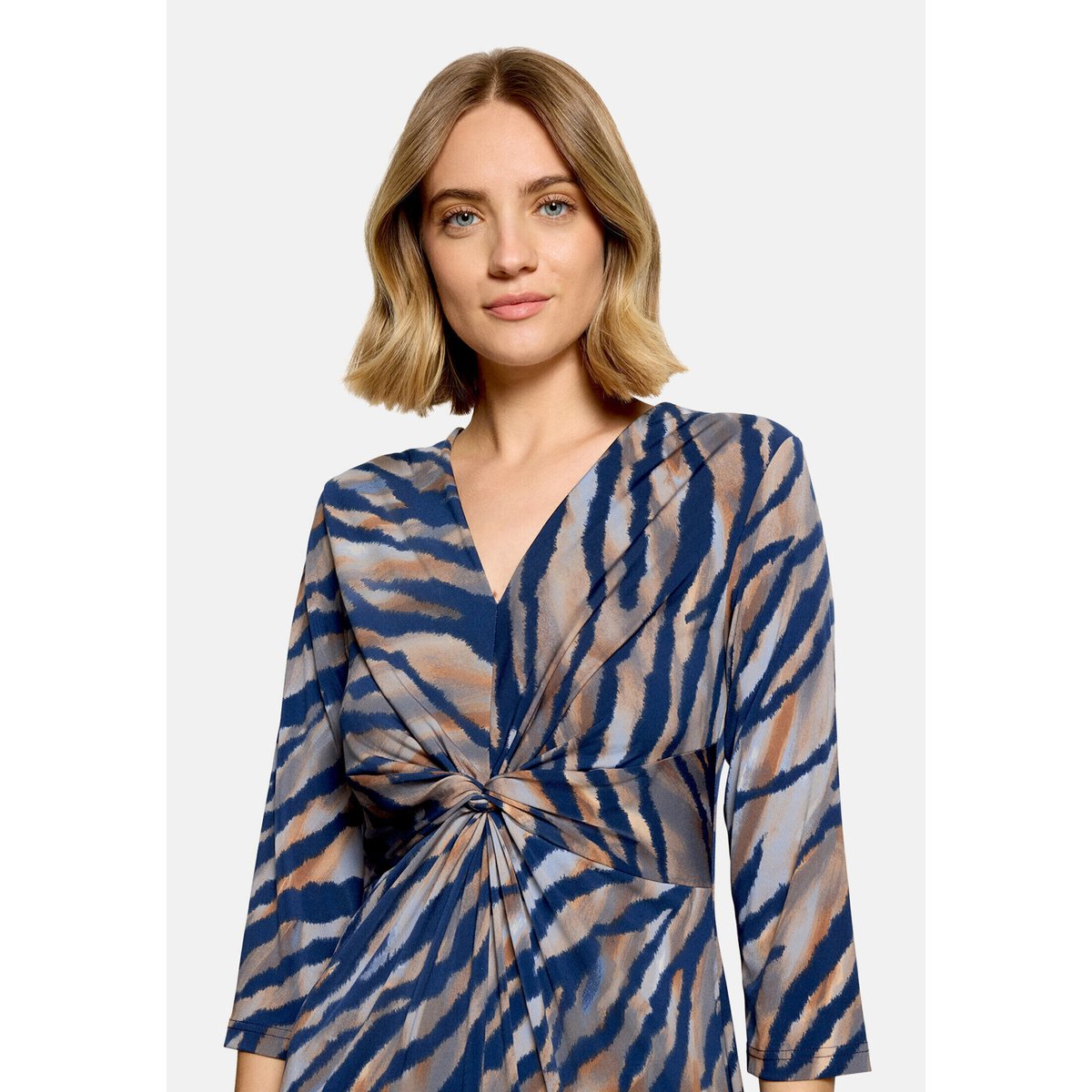 Robe longueur midi à fronce bleu/marron, BETTY BARCLAY
