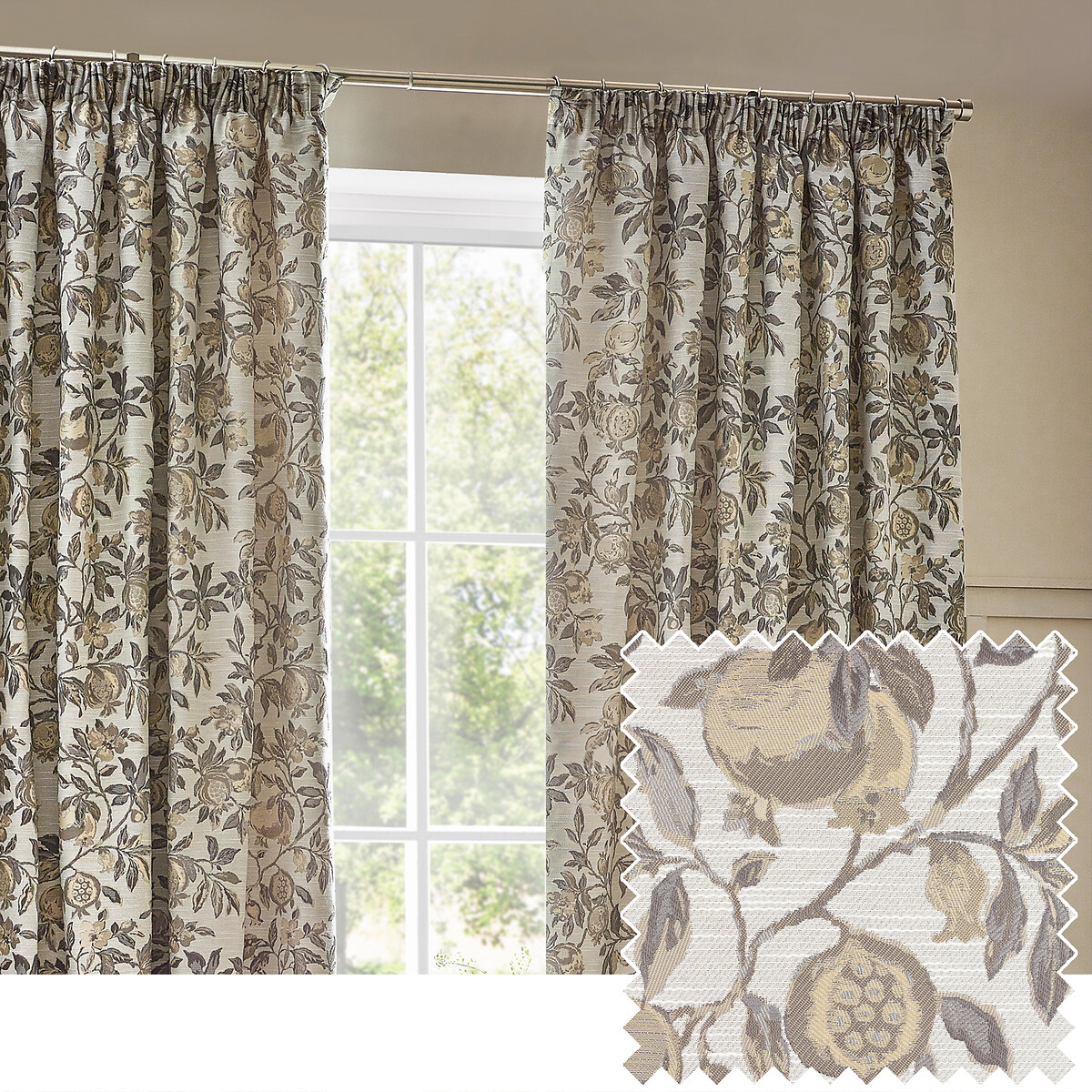 Pomegranate Jacquard Pencil Pleat Curtains natural, WYLDER