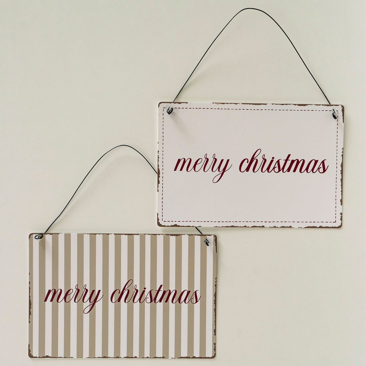 Set de 2 panneaux en métal merry christmas 21x14cm beige, WADIGA