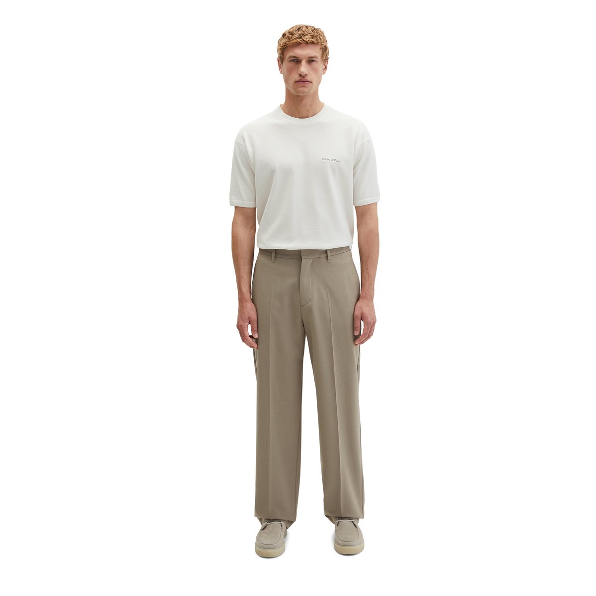 Pantalon modèle Mossbo DFB Travel Collection en Technical Wool Blend léger marron, MARC O'POLO