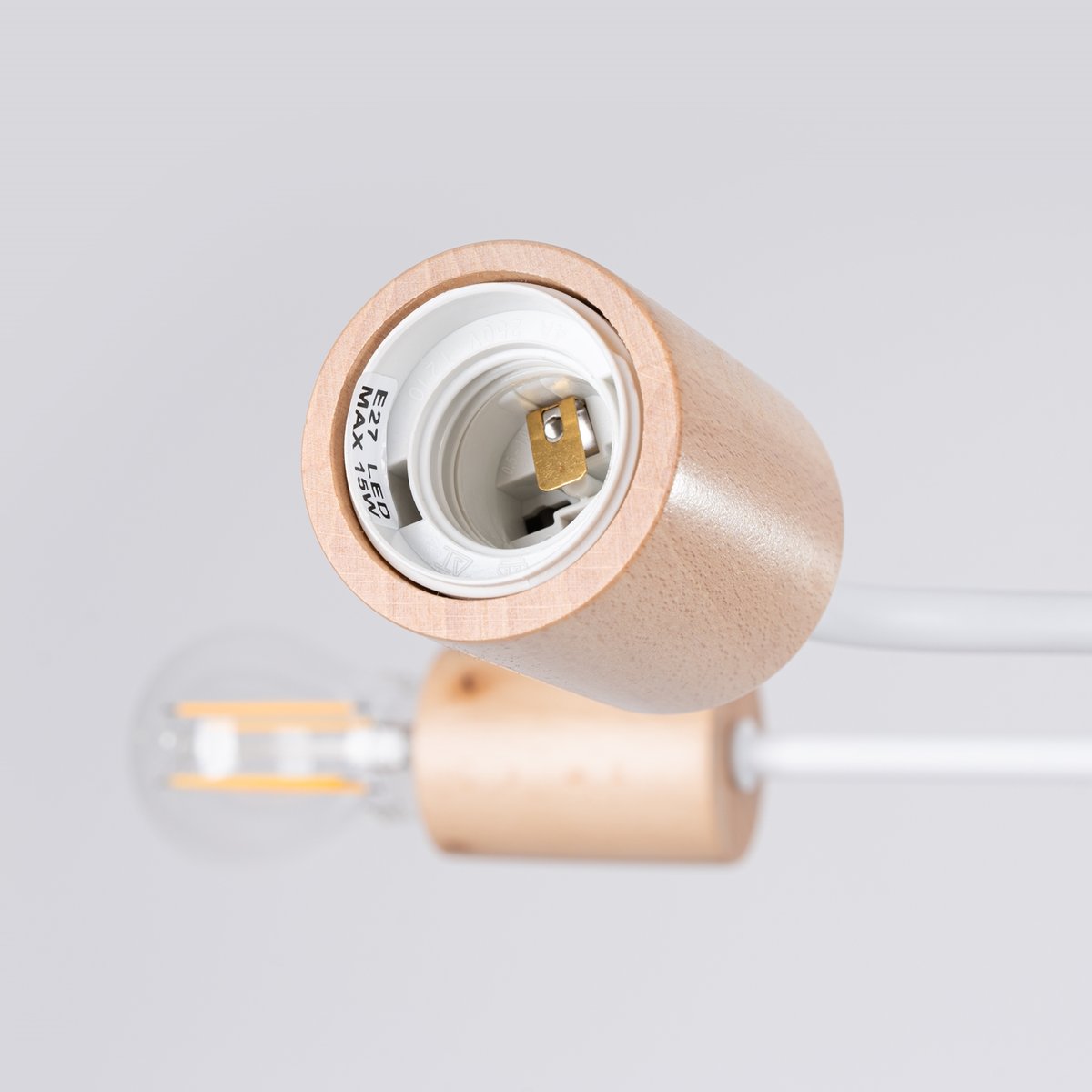 Lustre Acier Blanc/Bois Naturel E27 4 Timbo blanc, EDEN