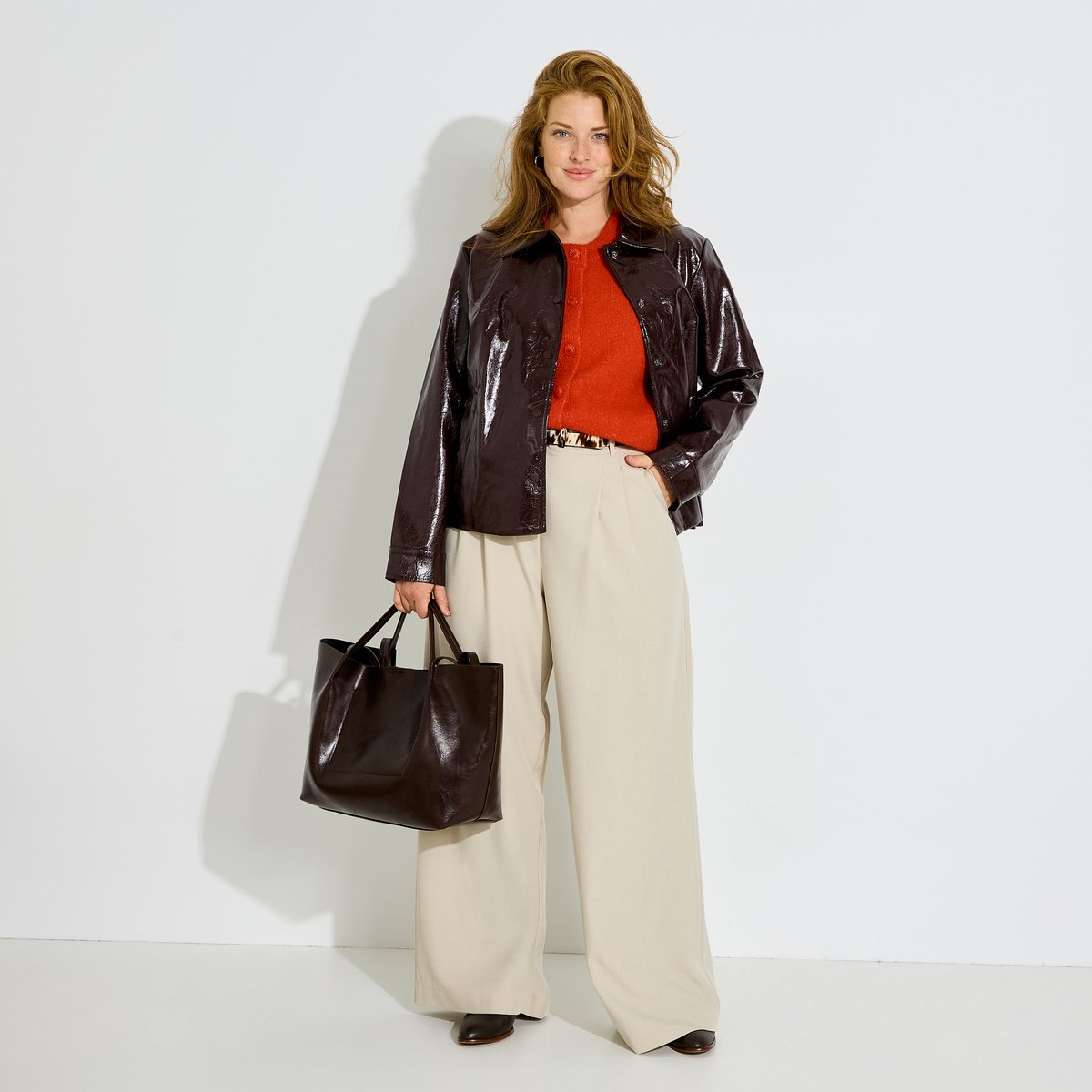 Pantalon large à pinces beige, GRAIN DE MALICE
