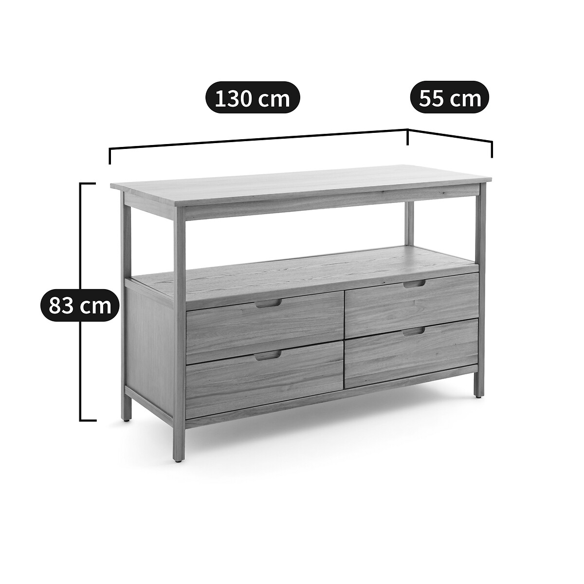 Meuble sous double vasque en acacia L130cm, Cheira acacia, LA REDOUTE INTERIEURS