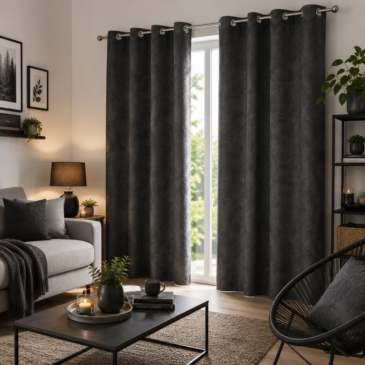 1 Rideau en polyester 140 x 240 cm anthracite Dreamtime gris, EDEN