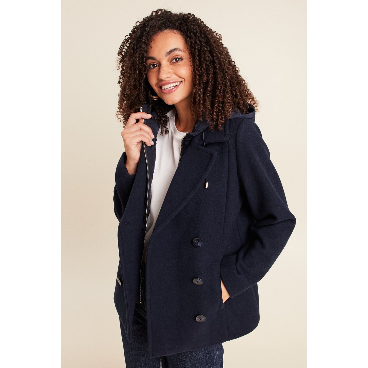 Caban doublé avec capuche bleu marine, BREAL