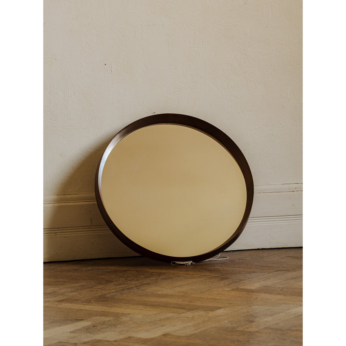 Miroir rond en palissandre Igor N°1184 - Bon état bois foncé, DEBONGOUT