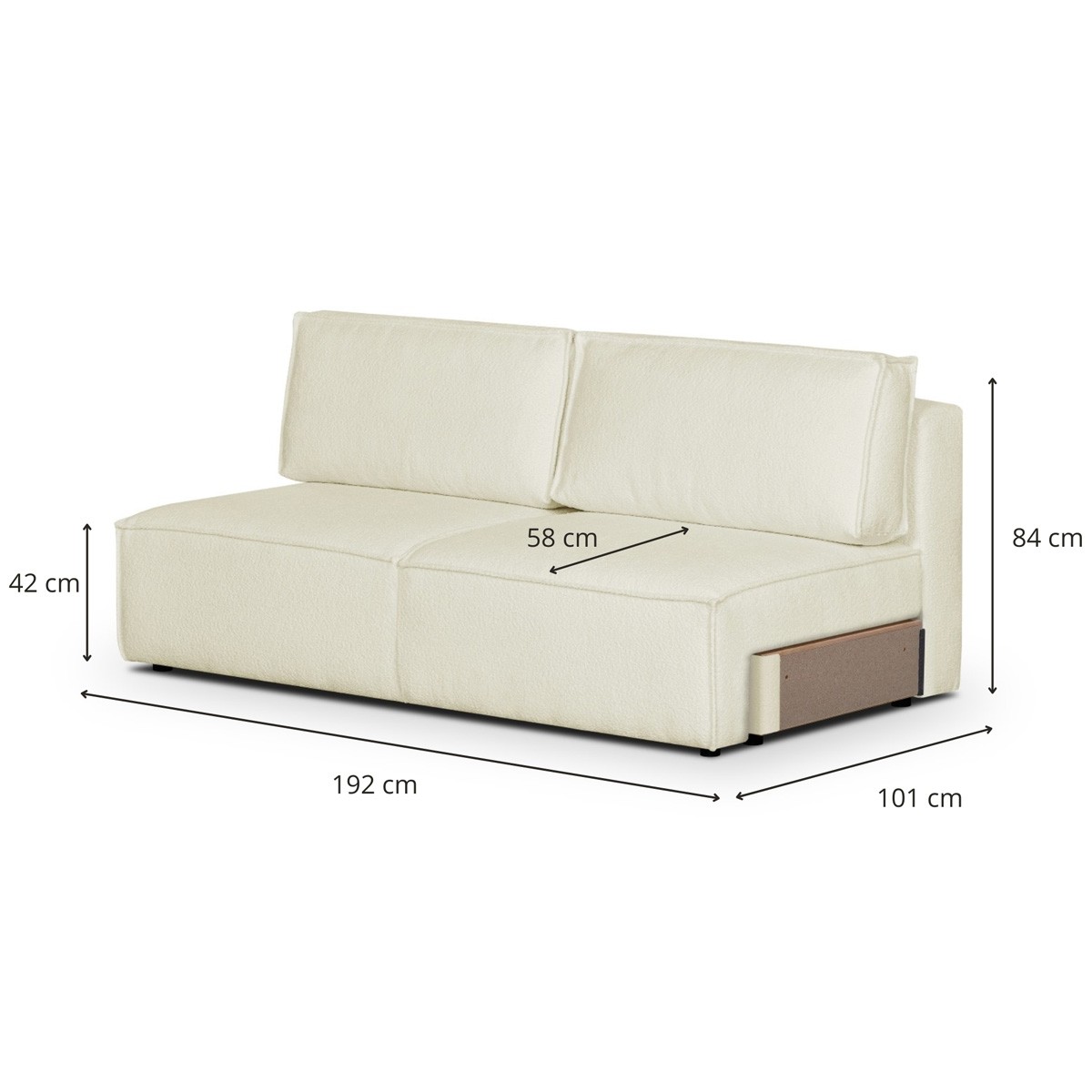 Module canapé convertible 2 places en tissu bouclé - HARPER MOD ecru, HOMIFAB