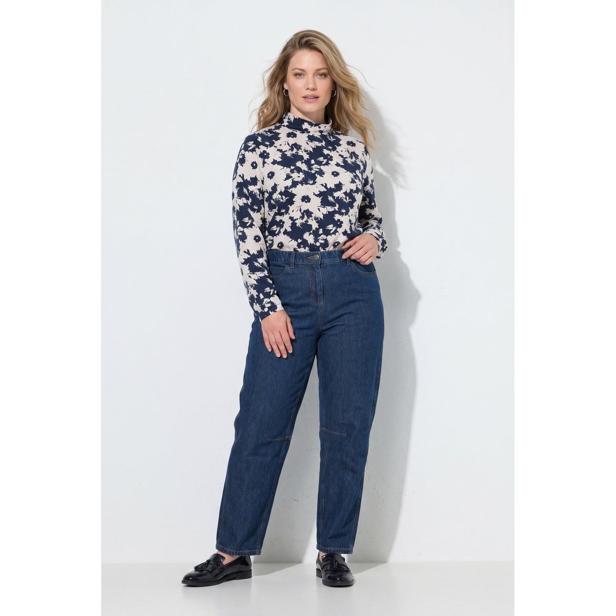 Jean Barrel en coton bio, taille confortable bleu jean, ULLA POPKEN