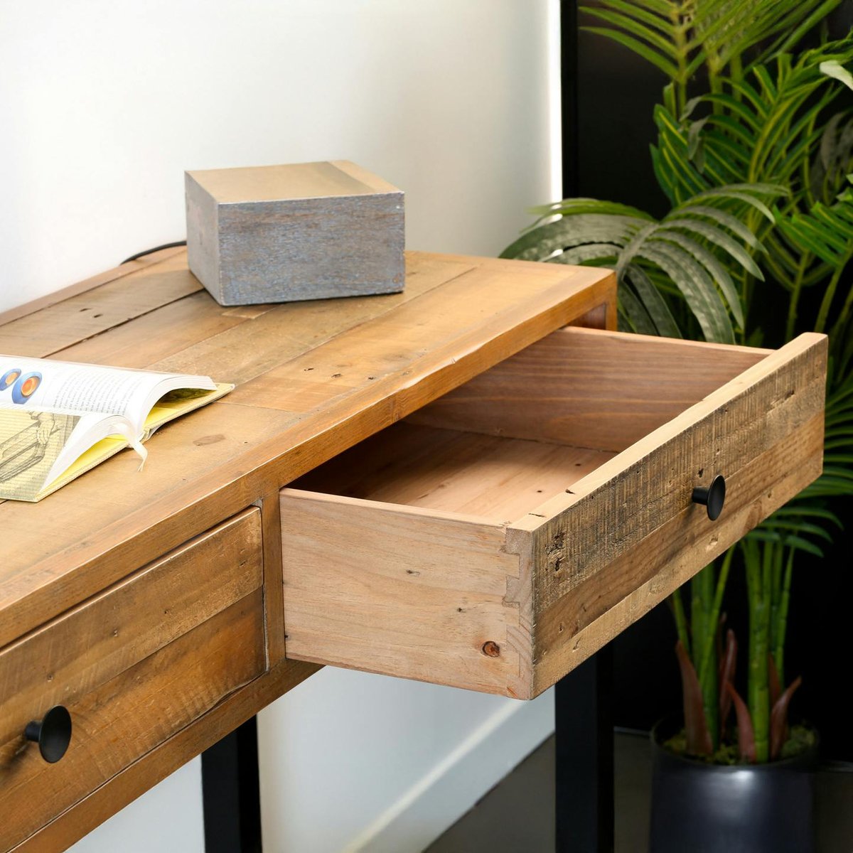 Console d'entrée 2 tiroirs en bois recyclé BRISBANE bois naturel, PIER IMPORT