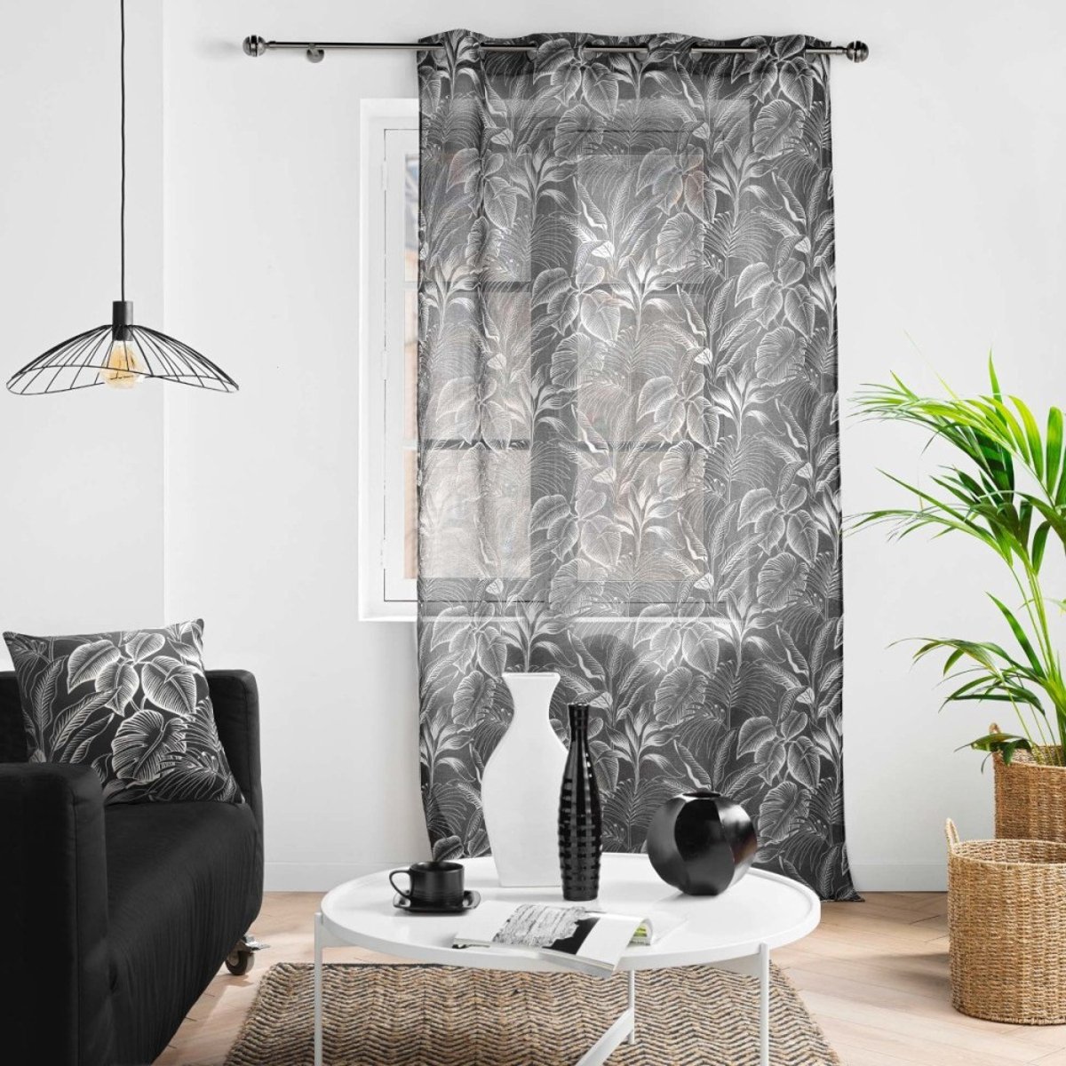 Voilage à œillets 140x240 Imprimé Cabana Noir noir, DECORATIE
