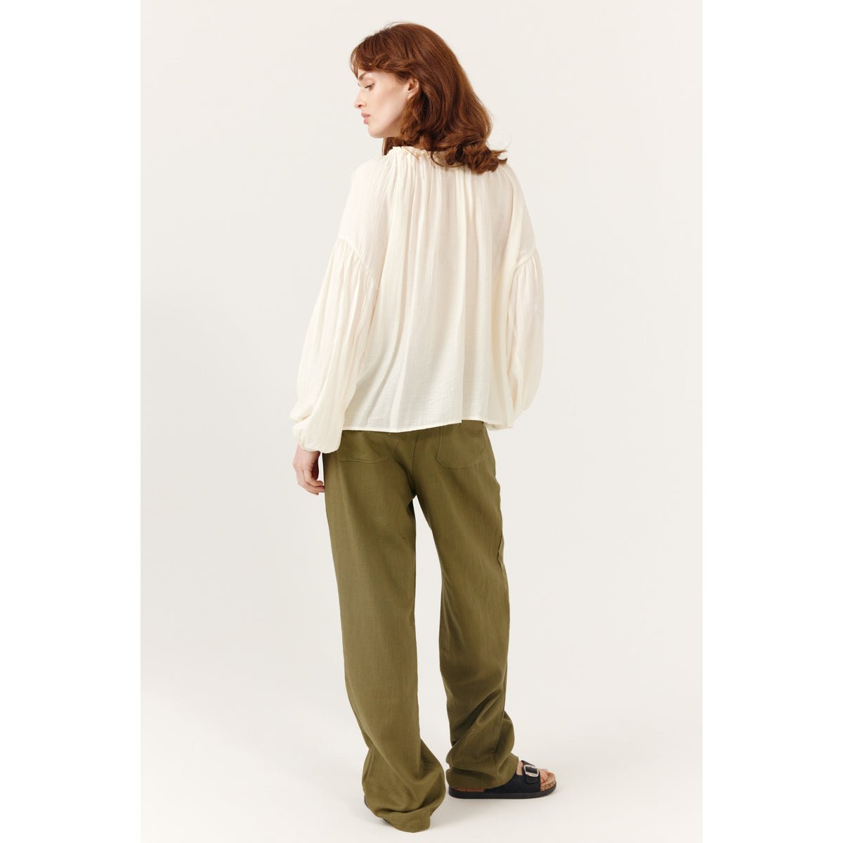 Blouse Isenora à col V décoratif, manches longues, coupe droite élégante l-yellow, ARTLOVE