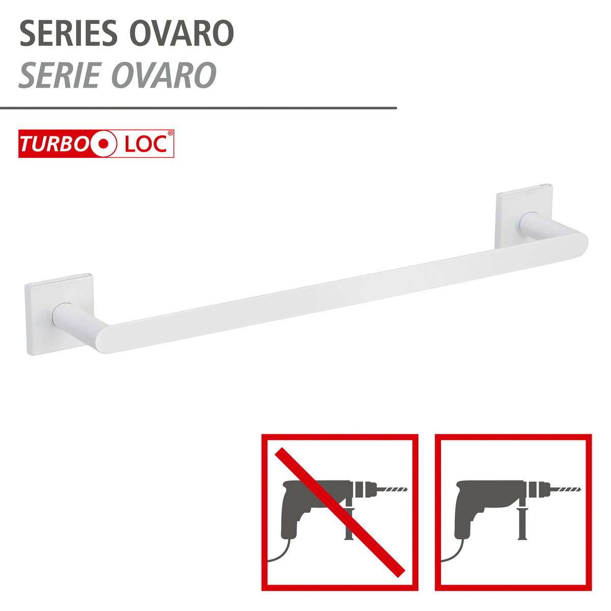 Barre porte-serviette mural en inox OVARO blanc, WENKO