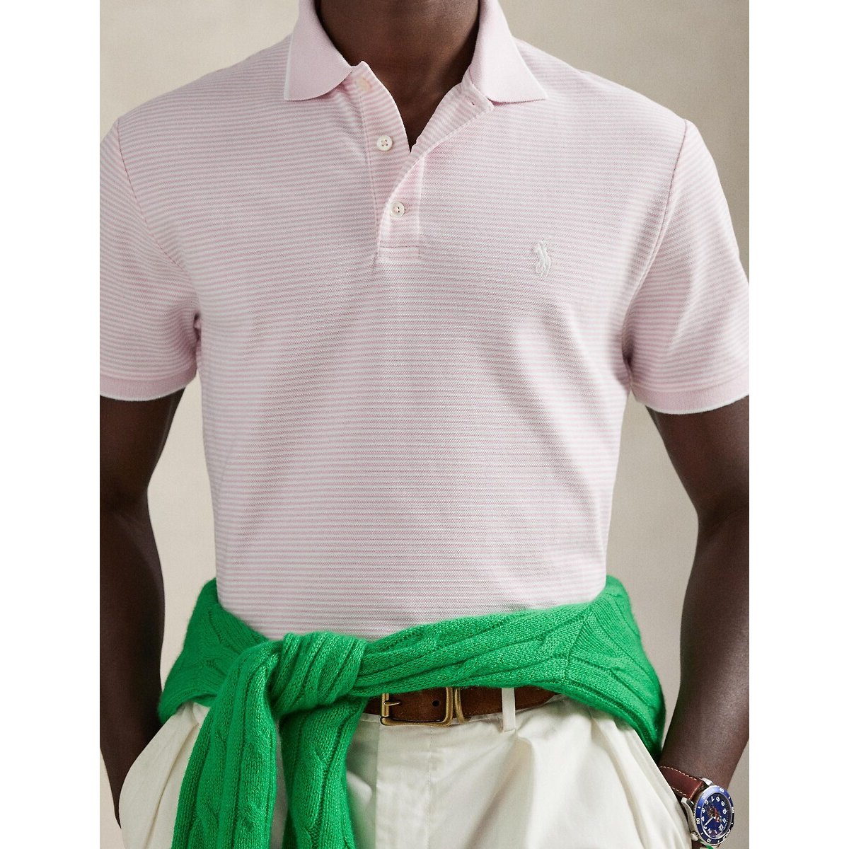 Polo elasticizzata a maniche corte bianco/rosa, POLO RALPH LAUREN