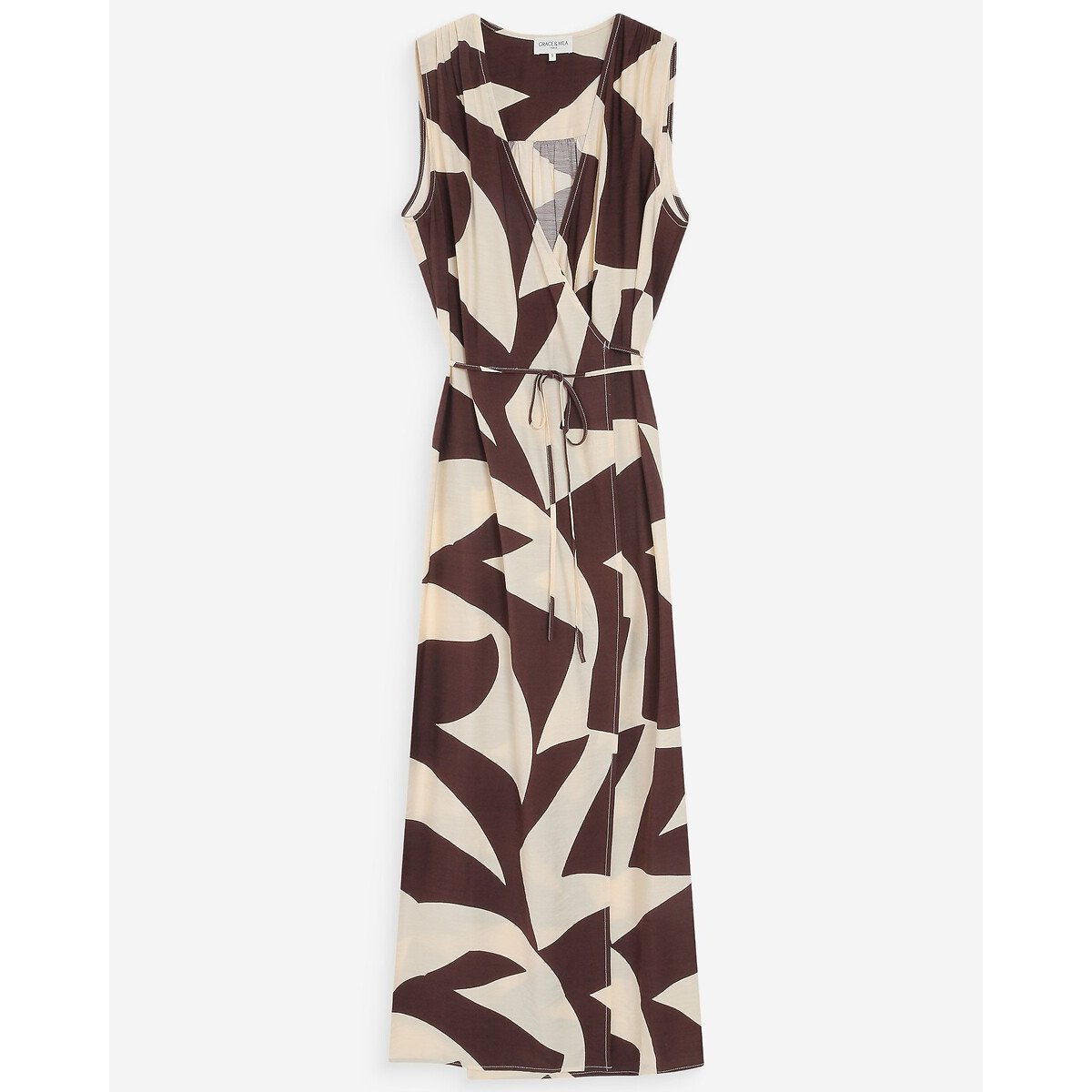 Robe longue portefeuille imprimée VELLINE imprimé marron, GRACE & MILA