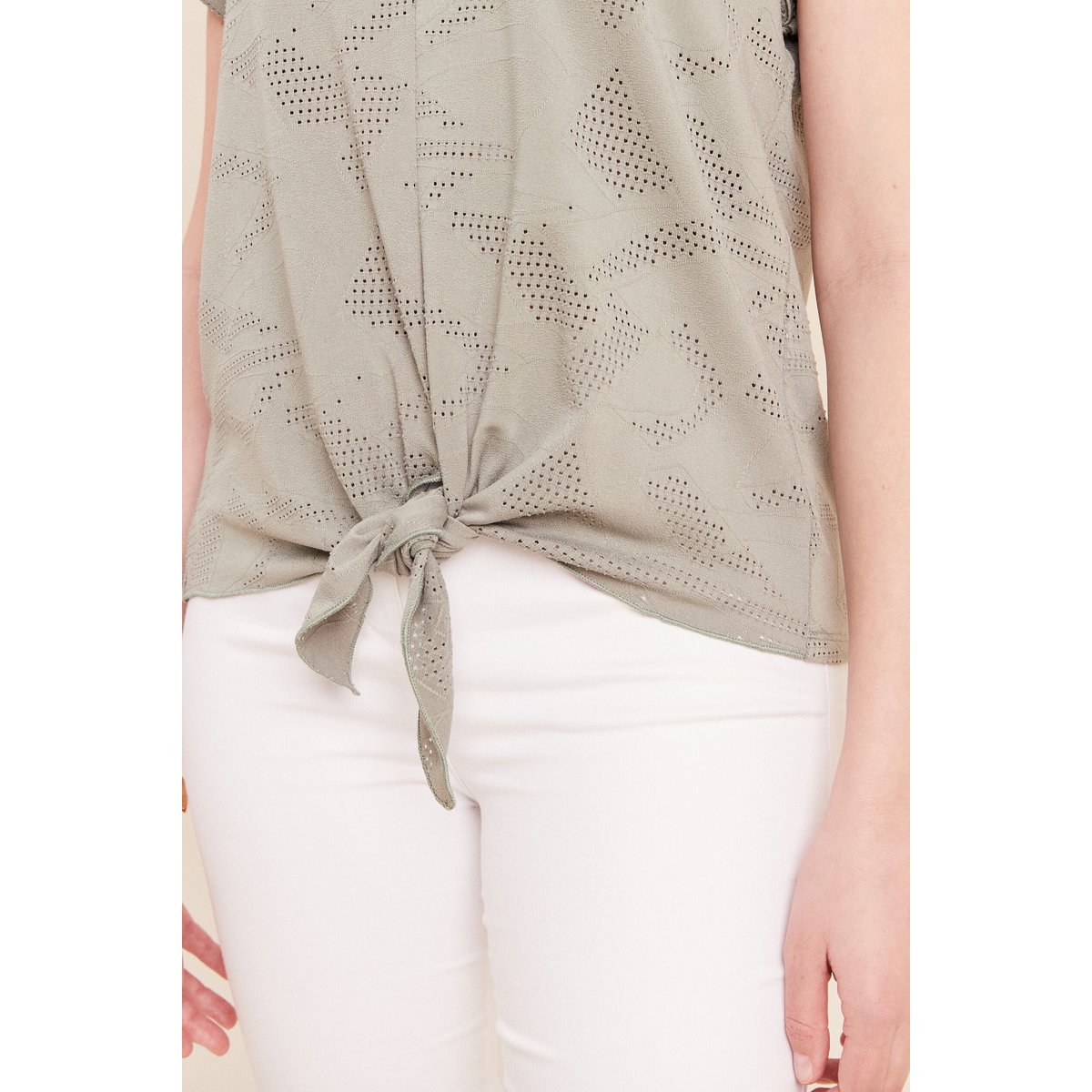 T-shirt col tunisien manches courtes vert clair, BREAL