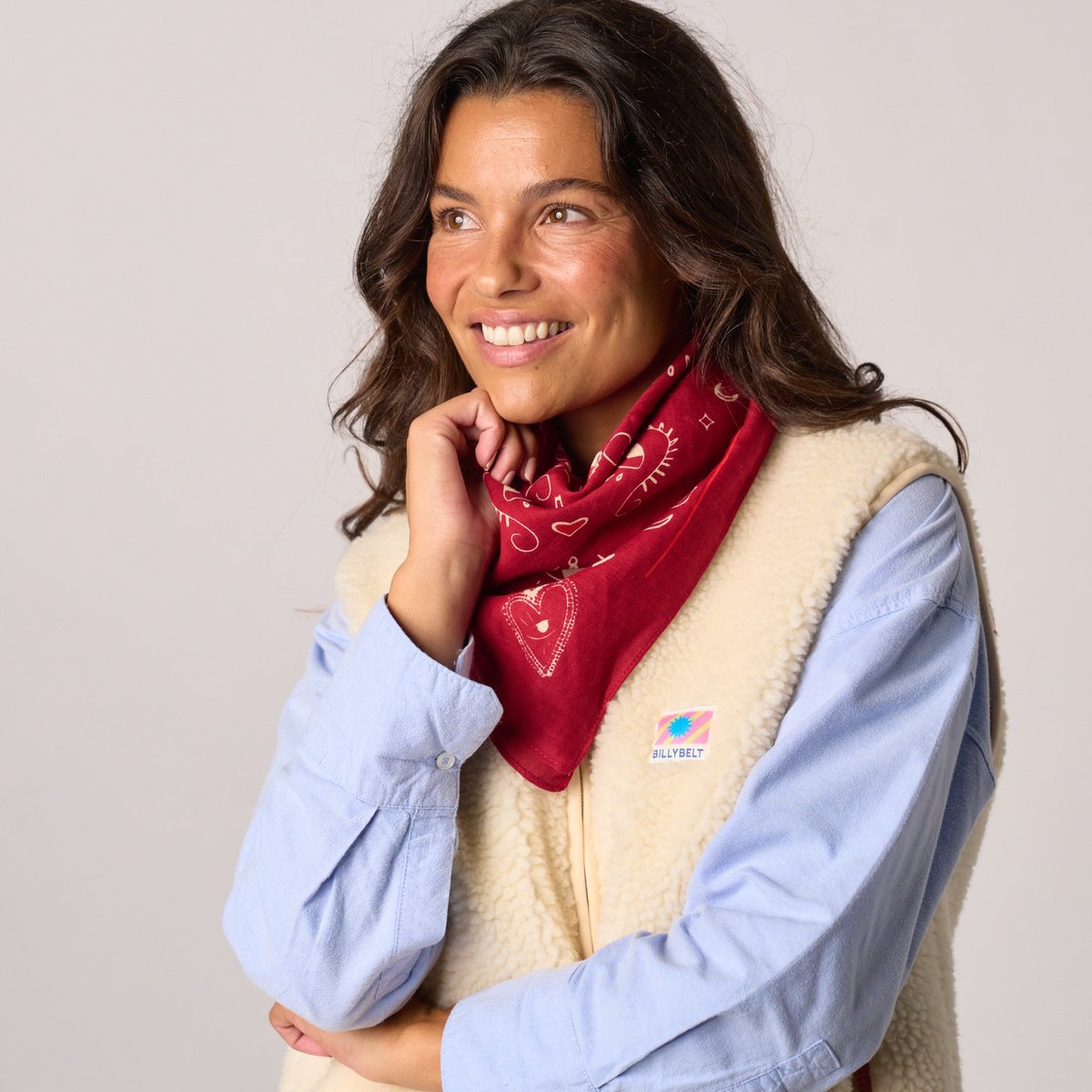 Petit foulard en coton biologique LISE rouge et blanc, BILLYBELT