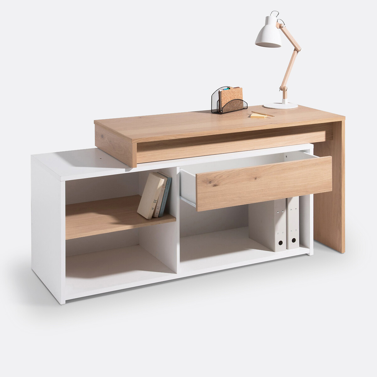 Scrivania angolare modulabile, MADDO quercia/bianco, LA REDOUTE INTERIEURS