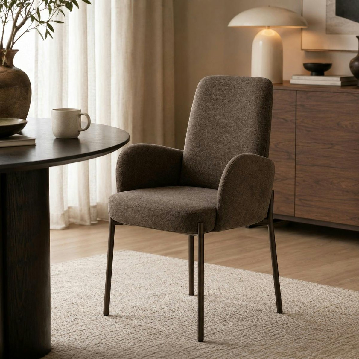 Fauteuil de table en tissu (lot de 2) AUREN marron, PIER IMPORT