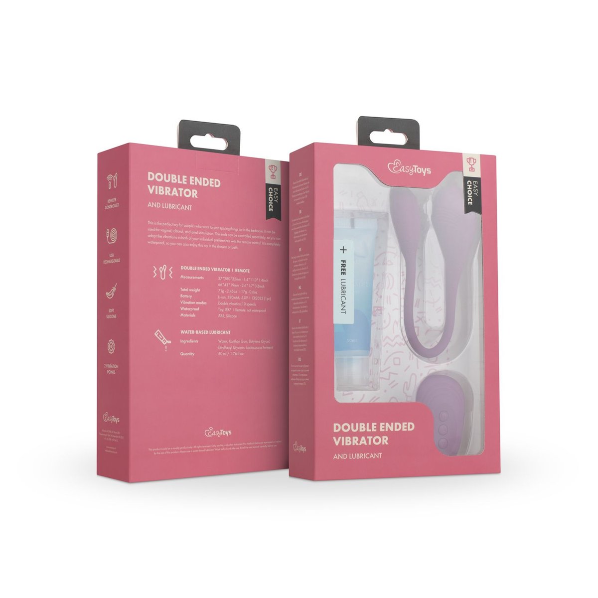 Double stimulateur vibrant avec lubrifiant violet, EASY CHOICE