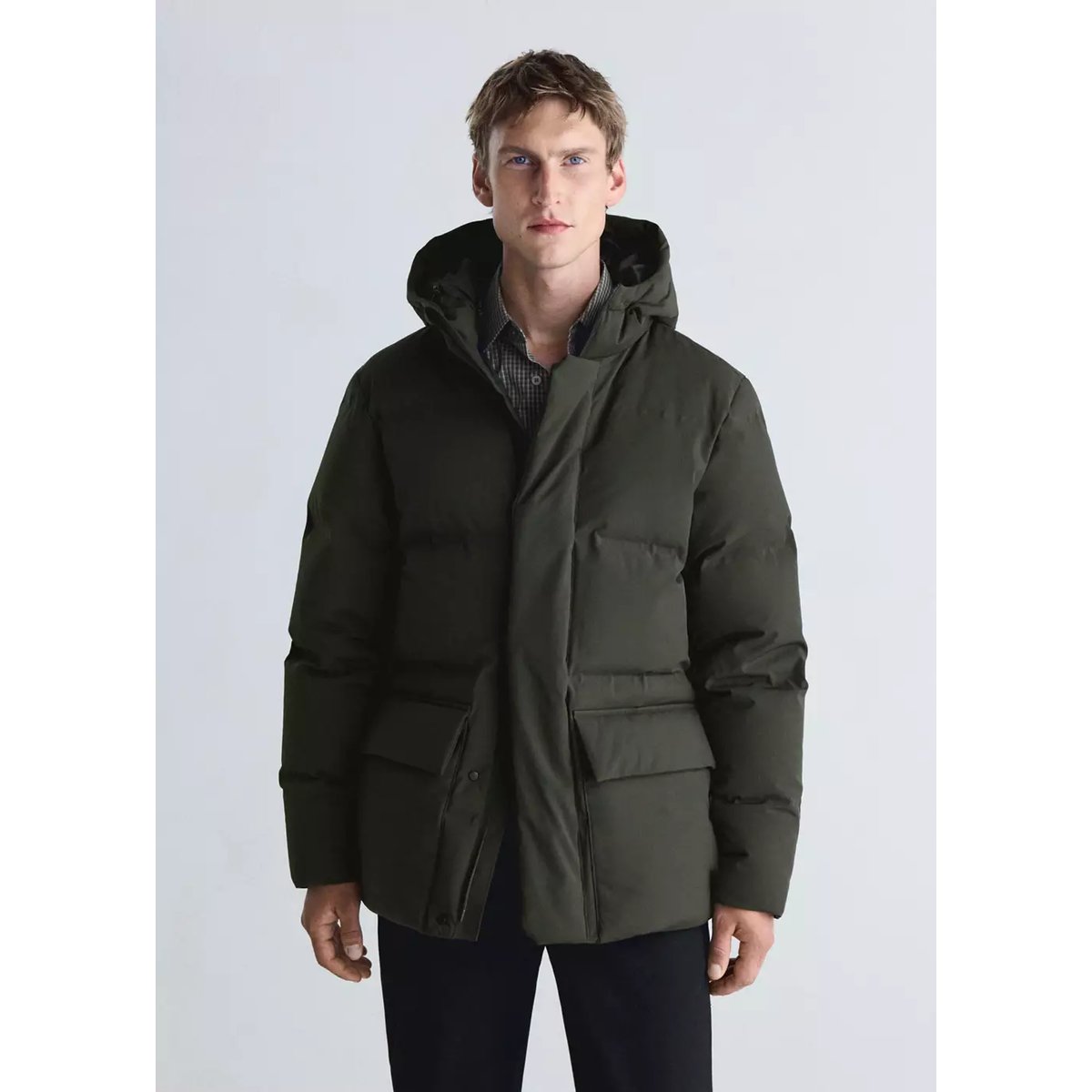 Anorak matelassé duvet waterproof vert foncé, MANGO MAN