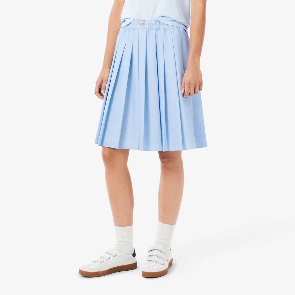Jupe plissée mi-longue effet Petit Piqué bleu-t01, LACOSTE
