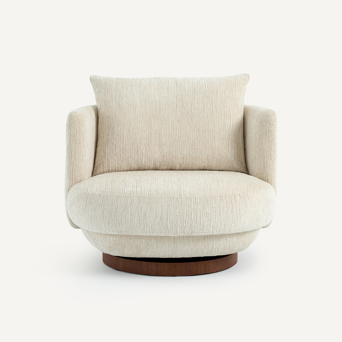 Fauteuil pivotant en velours texturé et plaqué noyer, ROSEO ecru, AM.PM