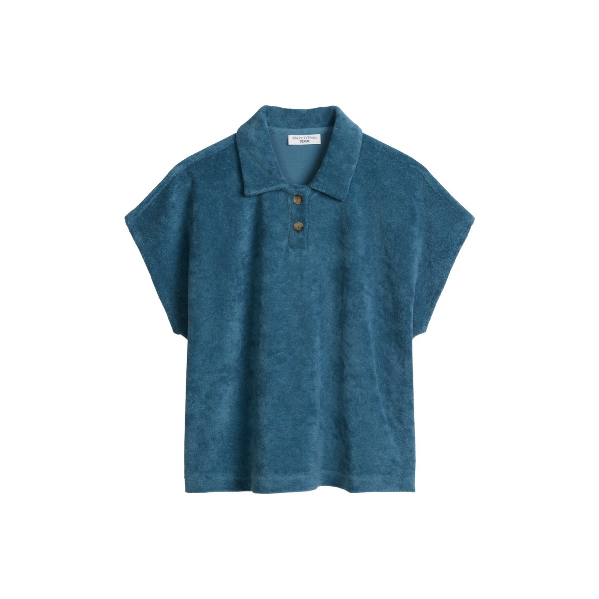Polo en éponge DfC relaxed en coton organique bleu moyen, MARC O’POLO DENIM