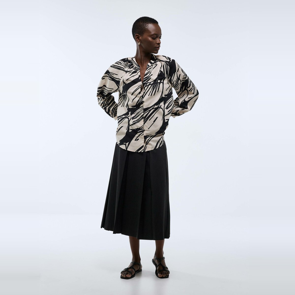 Blouse manches longues imprimée en coton rosee, MONOPRIX