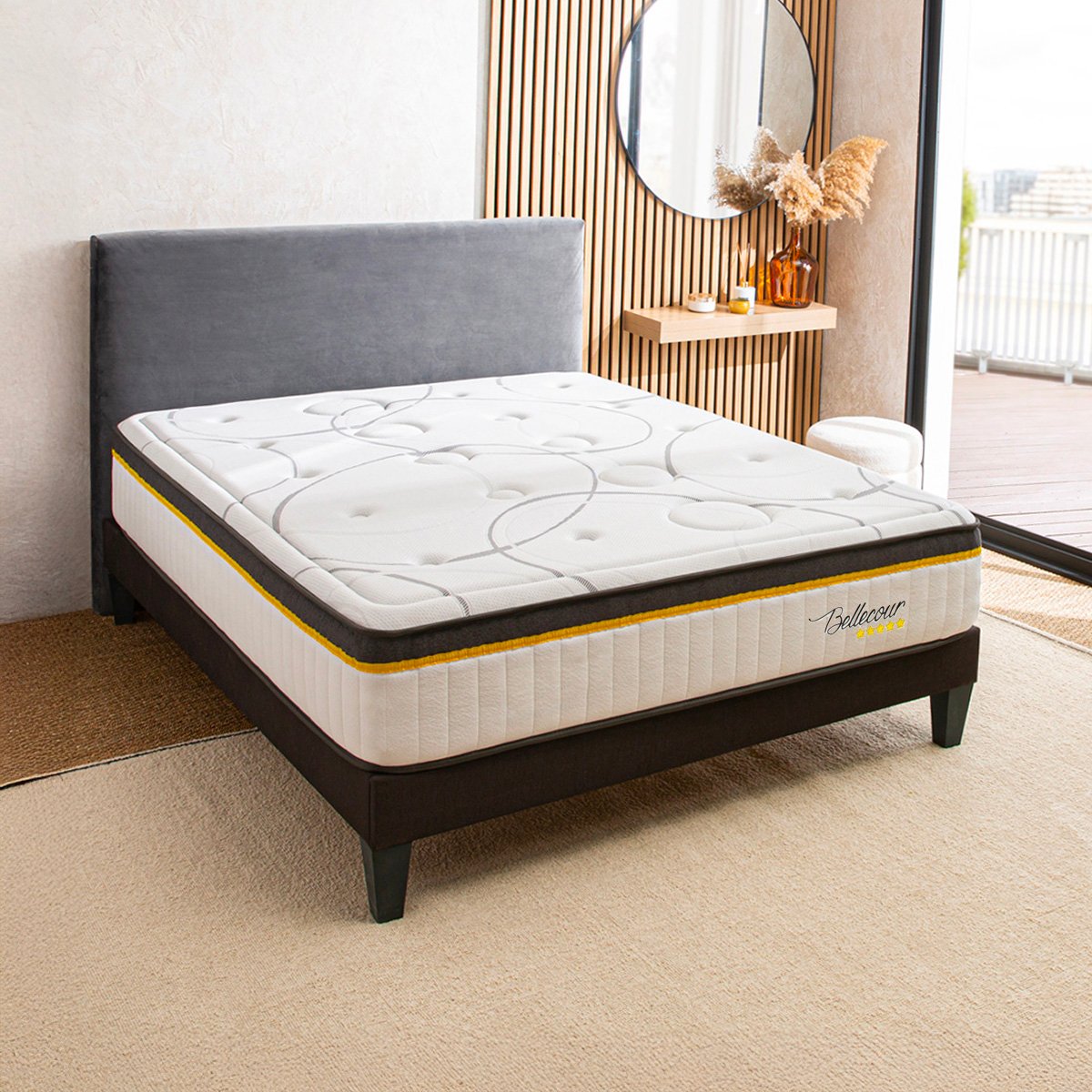 Ensemble Bellecour 3.0 - Matelas hybride ressorts ensachés + Sommier - 30 cm d'épaisseur blanc, BELLECOUR