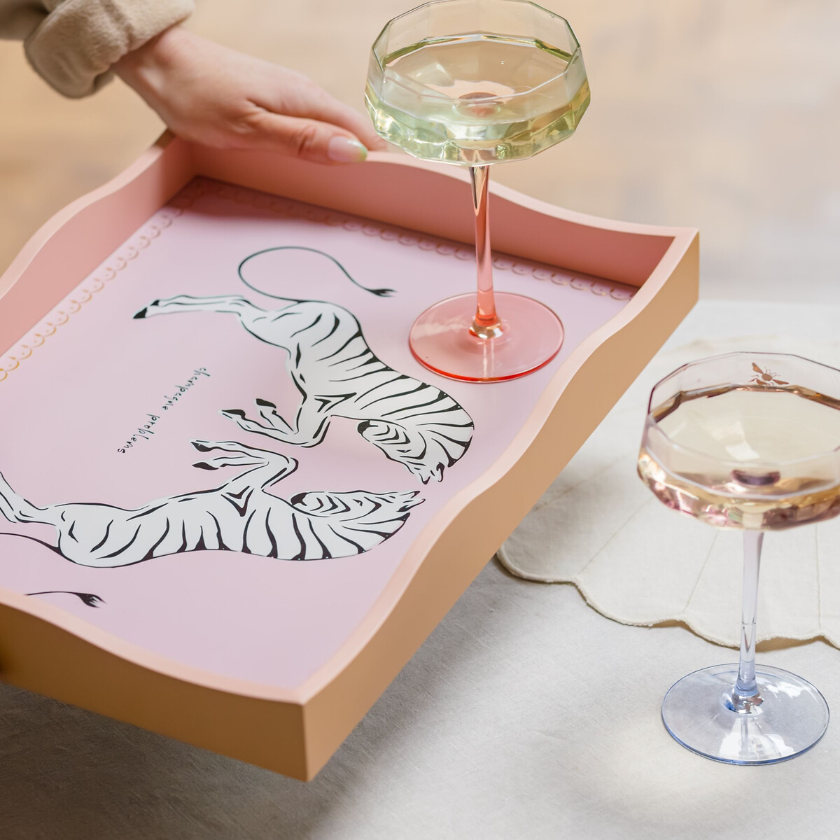 Zebra Rectangular Serving Tray pink, YVONNE ELLEN