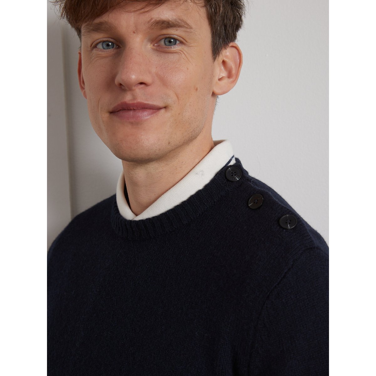 Pull boutonné laine mérinos marine, CYRILLUS