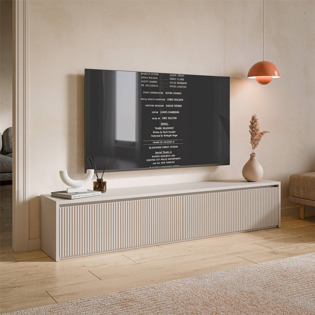 Meuble tv rainuré collection VEMMI cachemire, RECOLLECTION